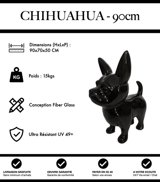 Sculpture Chien Chihuahua Resine XL 90cm Statue - Noir - MUZZANO